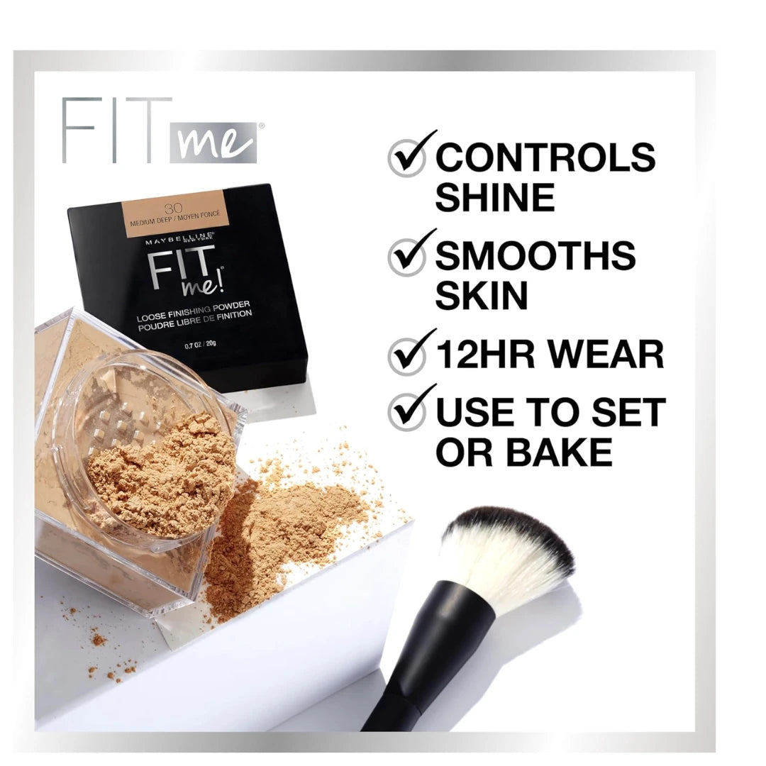 Maybelline New York Fit Me Loose Finish Powder, Silky and Lightweight, Natural-looking skin, Quick blendable skin-friendly flawless makeup Loose Powder - 20 Light Medium|20 grams