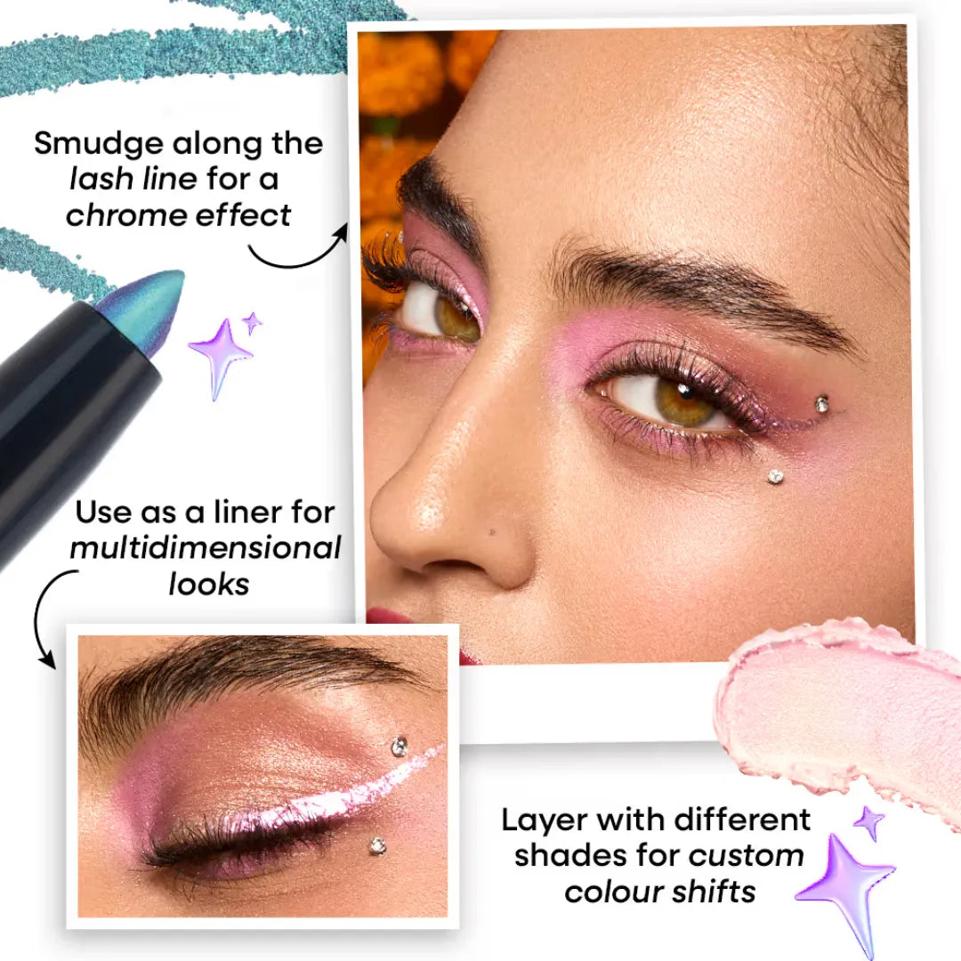 Nykaa Stardust Holographic Long Lasting Waterproof Smudgeproof Chrome Pencil Eyeliner - Metaverse