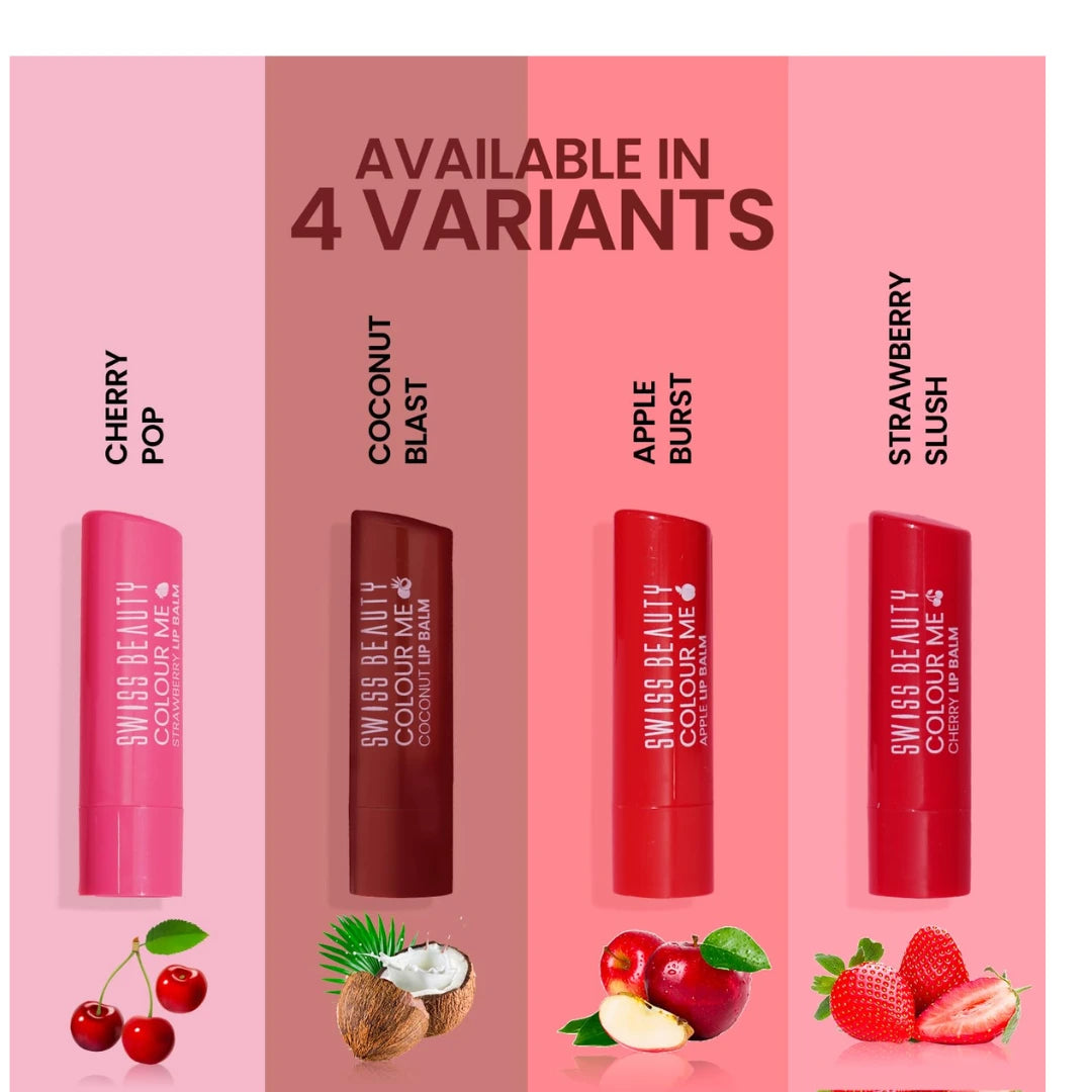 Swiss Beauty Colour Me Tinted Lip Balm with 12 Hours of Hydration | For Dry & Chapped Lips | With SPF 15 , Shea Butter and Vitamin E | Long Lasting Glossy Finish Lip Balm | Shade - Strawberry Slush, 4.5g