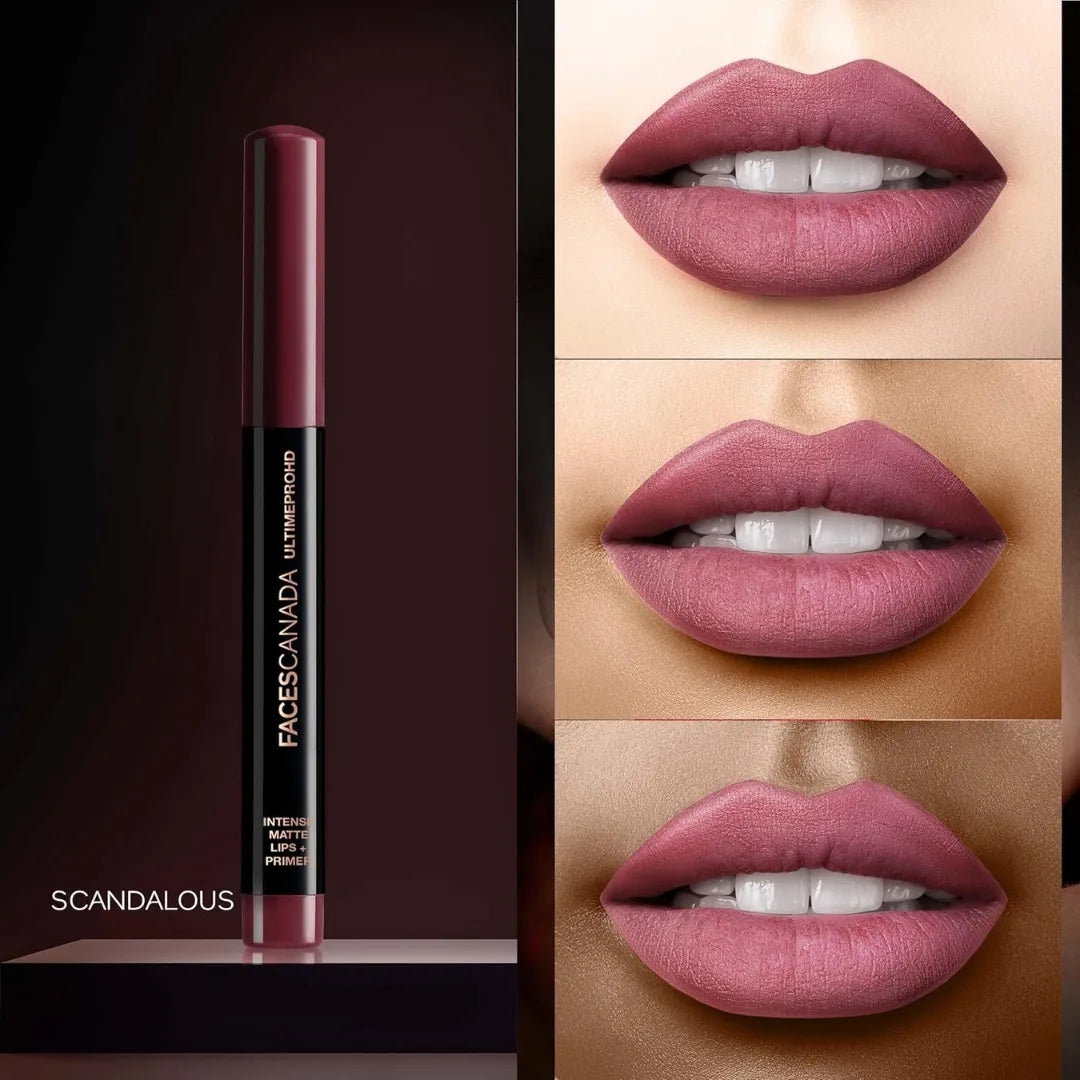FACES CANADA Ultime Pro HD Intense Matte Lips + Primer | 9HR Long Stay | Primer Infused For Flawless HD Matte Finish | Intense Color Lightweight Silky Smooth Cream Application