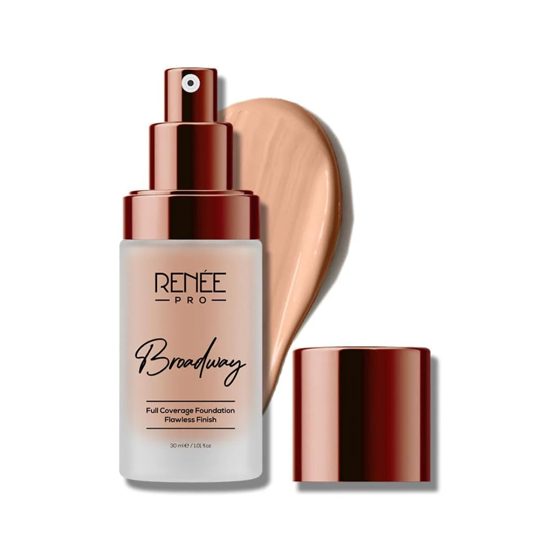 RENEE PRO Broadway Liquid Foundation - Eden, Full Coverage, Lightweight, Long-Lasting, And Highly Buildable. Delivers Velvety Matte Finish, Infused with Spf 15 & Argan Oil for Nourishment - 30ml