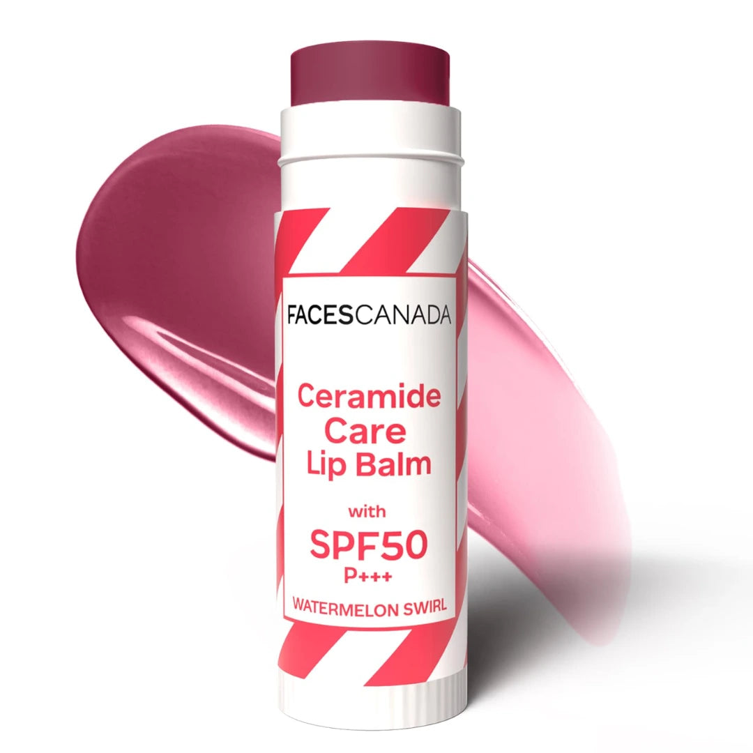 FACES CANADA Ceramide Care Lip Balm - Watermelon Swirl 03, 4 gm | Tinted Lip Balm | SPF 50 PA +++ Protection | Hydrates Dry & Chapped Lips | Prevents Pigmentation |