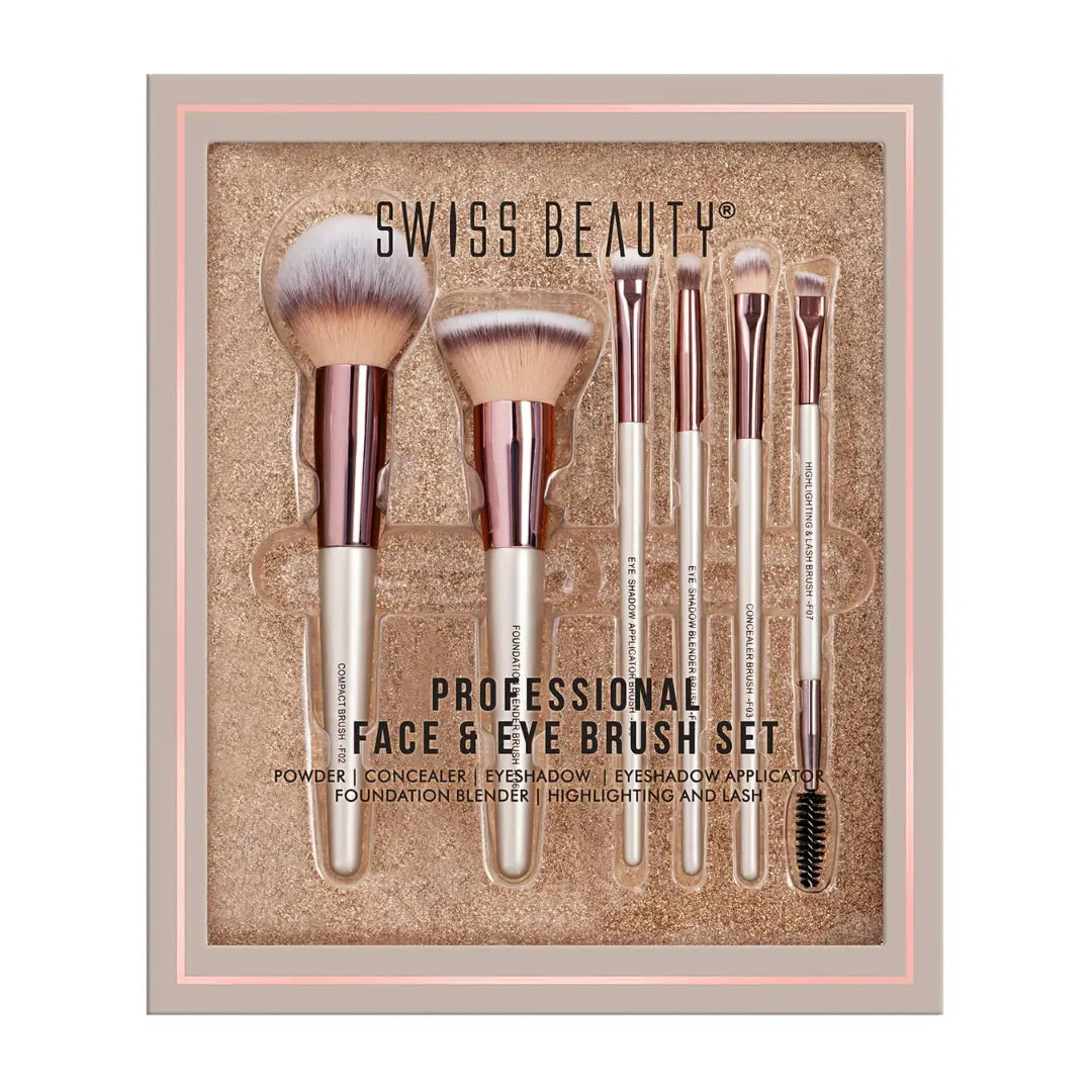 Swiss Beauty Professional Face & Eye Brush Set | 6-Piece Brush Set | Soft Synthetic Bristles | Easy Blending | Flawless Application | Premium Quality | Comfortable Grip | Cream, Liquid & Powder Formulation