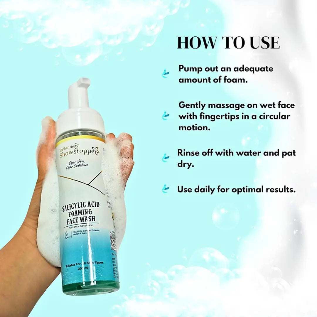 Show Stopper Salicylic Acid Foaming Face Wash for Acne breakouts, Deep Pore Cleansing, Oil Control & pH Balance | Gentle Daily Cleanser for Oily & Acne-Prone Skin | 200ml for Men & Women