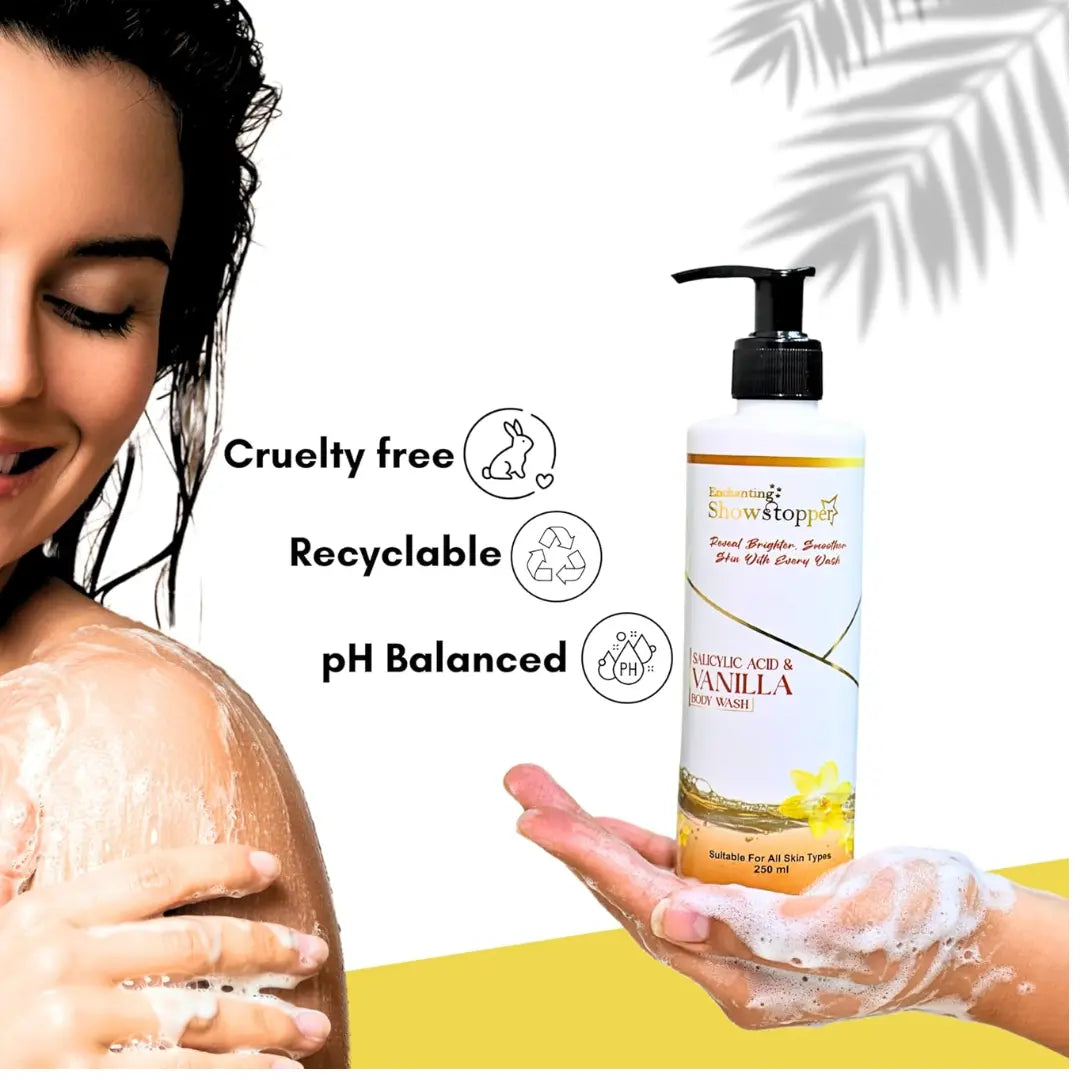 Enchanting Showstopper Salicylic Acid & Vanilla Body Wash for Men & Women | Gentle Exfoliating Body Cleanser for Acne-Prone Skin, Deep Pore.