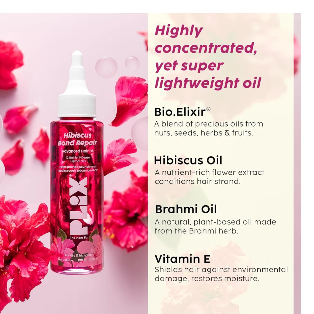 PLIX - THE PLANT FIX Hibiscus Bond Repair Advanced Hair Oil for Damaged Hair - 100ml | Repairs Damaged Hair Due To Heat Styling | Restores Strength & Reduces Breakage
