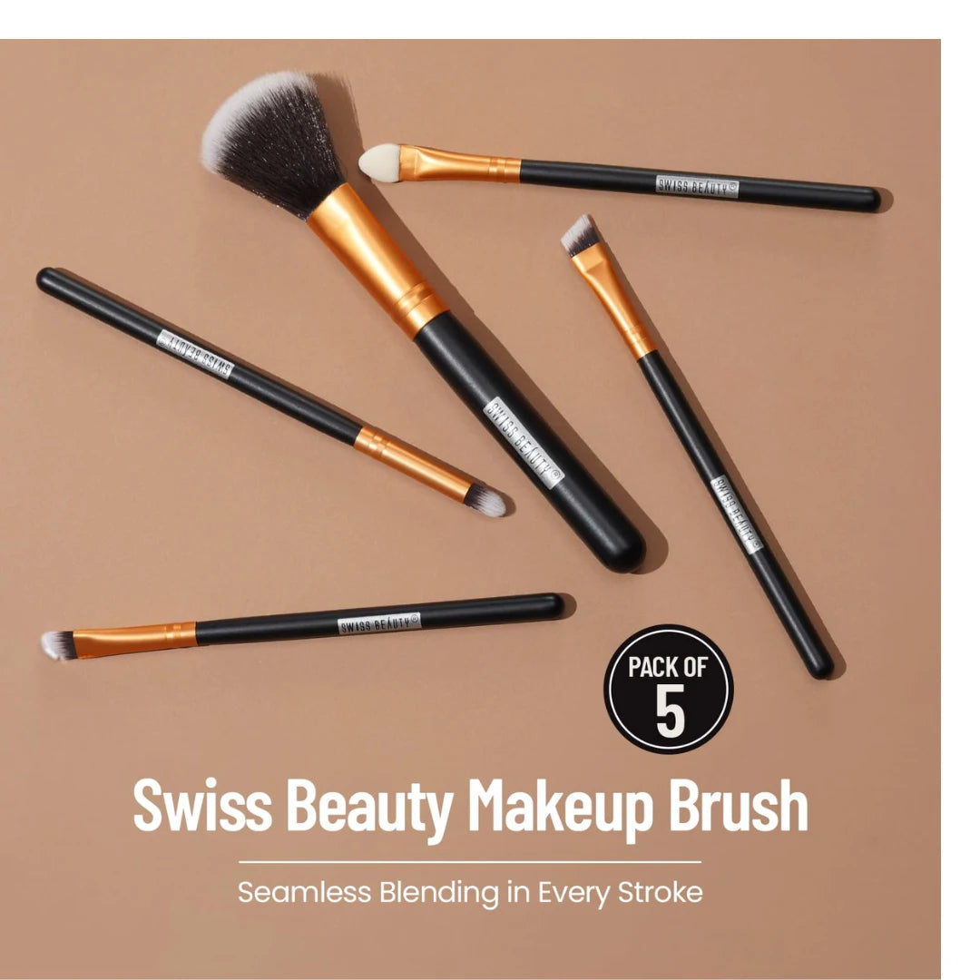 Swiss Beauty Makeup Brushes Set, Makeup Accessory,Gold, 5U