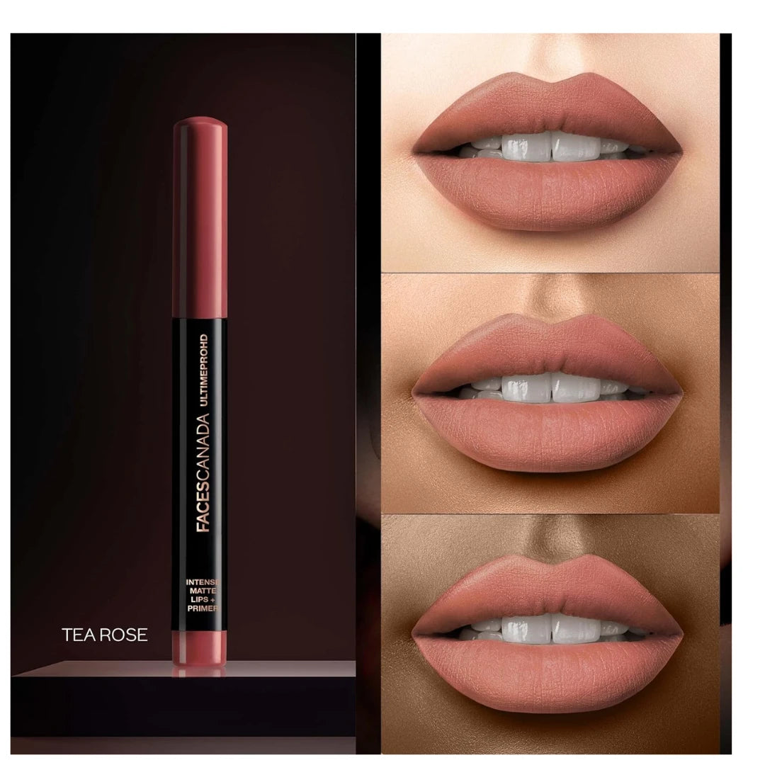 FACES CANADA Ultime Pro HD Intense Matte Lipstick + Primer - Tea Rose (Nude), 1.4g | 9HR Long Stay | Flawless HD Matte Finish | Intense Color | Lightweight | Smooth Glide | Primer Infused