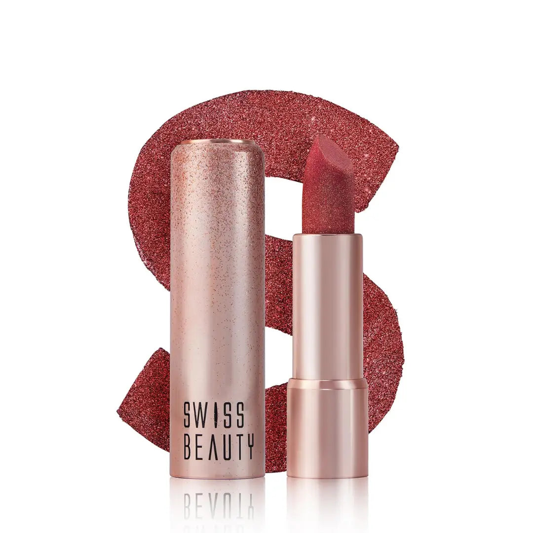 Swiss Beauty More Than Glitter Lipstick | Glittery Finish | Nourishing | With Vitamin C | One Swipe Smooth Glide |