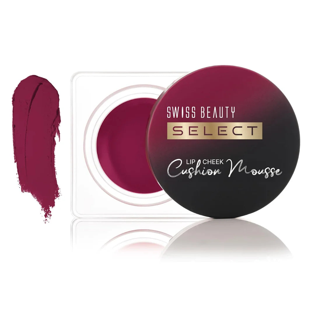 Swiss Beauty Select Lip And Cheek Cushion Creamy Mousse with Vitamin E | 12 Hours Stay | Shade- Velvet Red, 4.5gm |