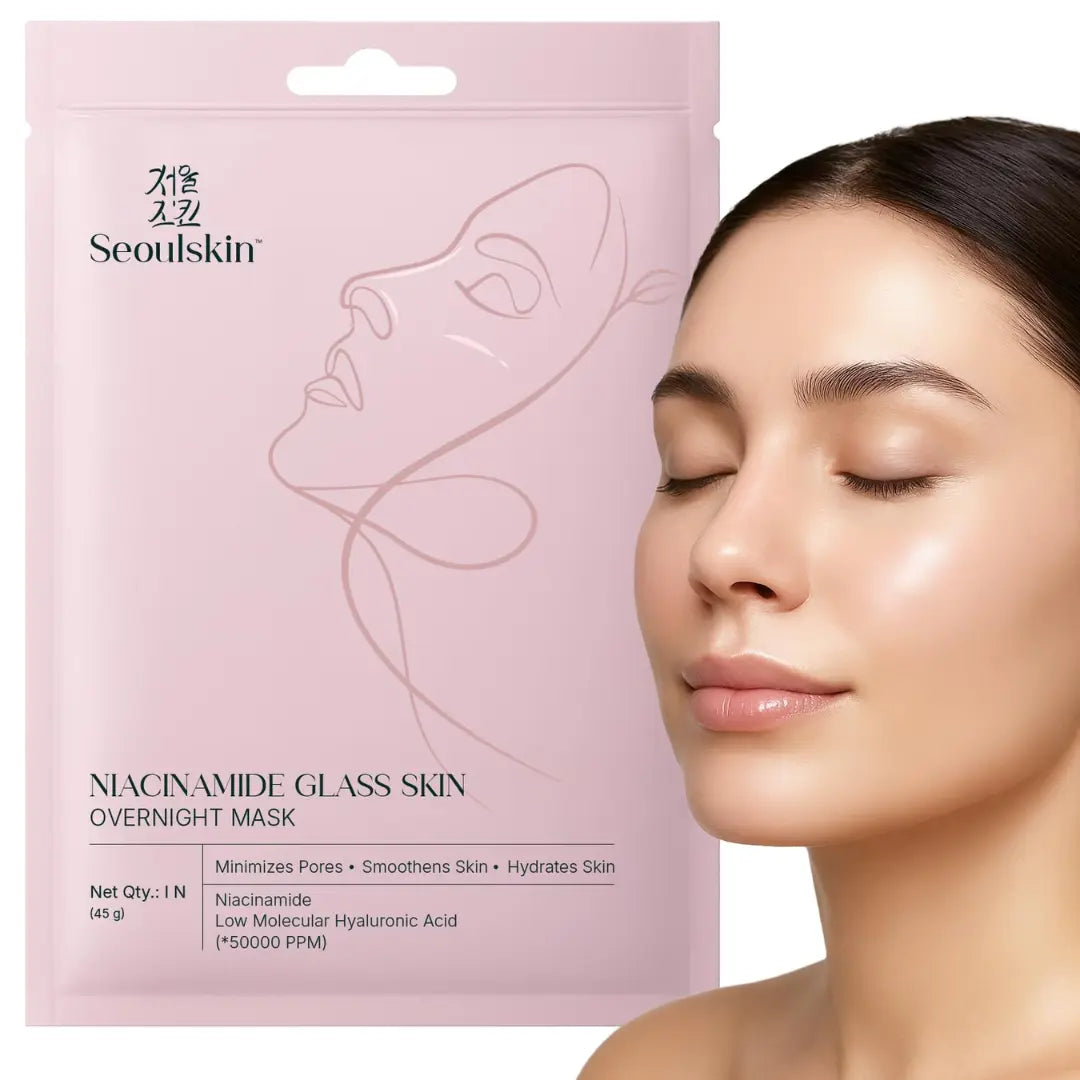 SeoulSkin Niacinamide Glass Skin Overnight Mask | 50,000 PPM Niacinamide & Hyaluronic Acid | Korean Face Mask for Glowing Skin, Pore Minimizing, Hydrating & Skin Brightening | 1 Sheet Mask