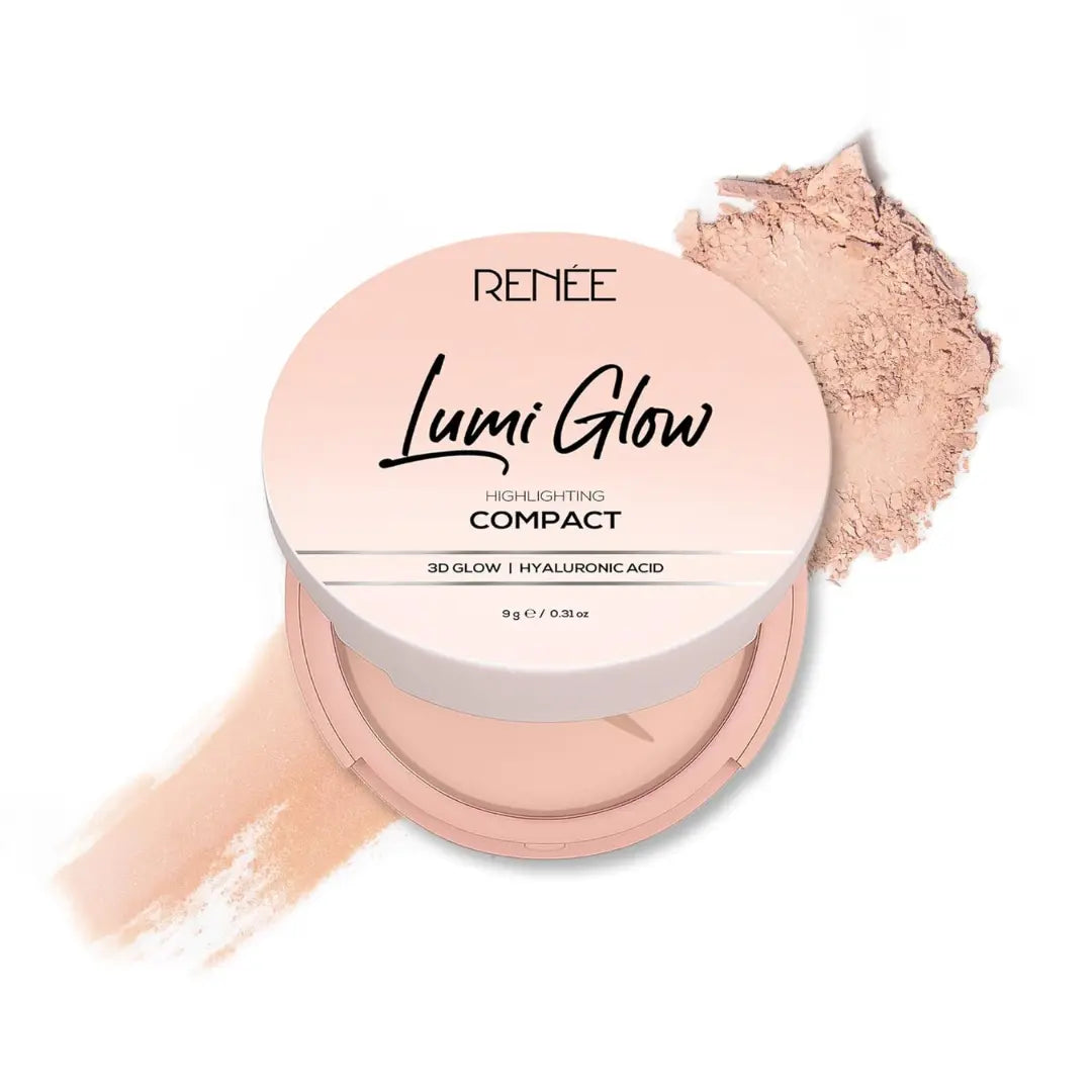 RENEE Lumi Glow Highlighting Compact - Velvet Vanilla| Medium Coverage, Dewy Finish, 3D Glow | Blurs Pores & Uneven Skin Tone | With Hyaluronic Acid & Vitamin E | 9 g