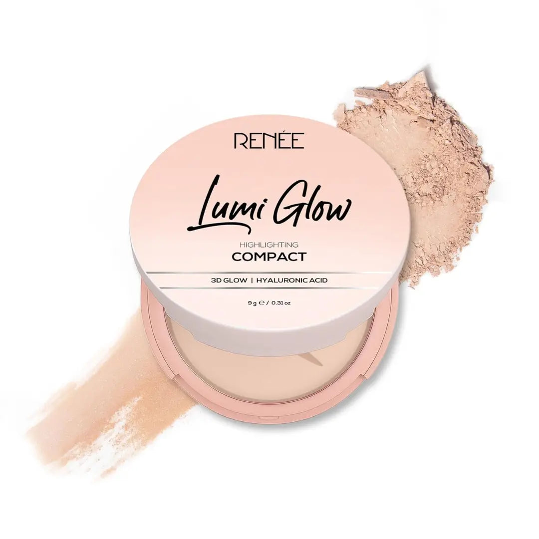 RENEE Lumi Glow Highlighting Compact - Velvet Vanilla| Medium Coverage, Dewy Finish, 3D Glow | Blurs Pores & Uneven Skin Tone | With Hyaluronic Acid & Vitamin E | 9 g