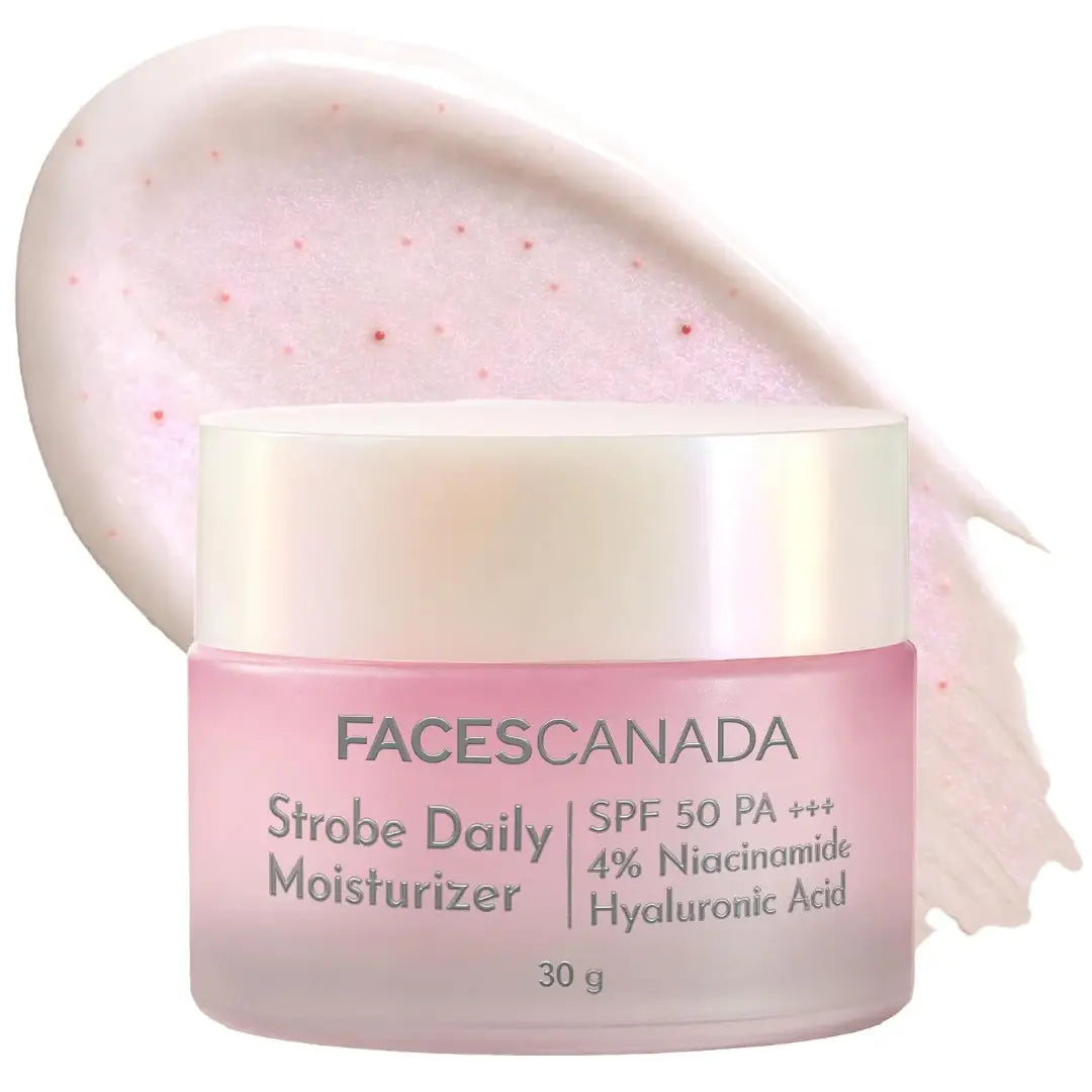 FACES CANADA Strobe Daily Moisturizer Mini, 30g | SPF 50 PA+++, 4% Niacinamide & Hyaluronic Acid | 4-in-1 Strobe Cream, Serum, Sunscreen & Day Cream | Hydrating, Brightening & Glowing Face Moisturizer