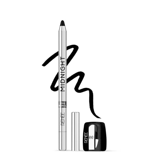 RENEE Midnight Kohl Kajal Pencil | Waterproof, Smudgeproof With Sharpener | 24 Hours Long Stay | Darkest Black | One Swipe Application | Vitamin E, Olive Oil and Castor Oil | Matte Finish |1.5 Gm