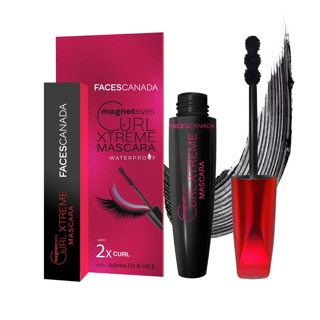 FACES CANADA Magneteyes Curl Xtreme Mascara - Black, 8g | Curls Lashes | Waterproof | Quick Drying | Long Wear | Intense Black Finish | Lightweight | Enriched With Jojoba Oil & Vitamin E