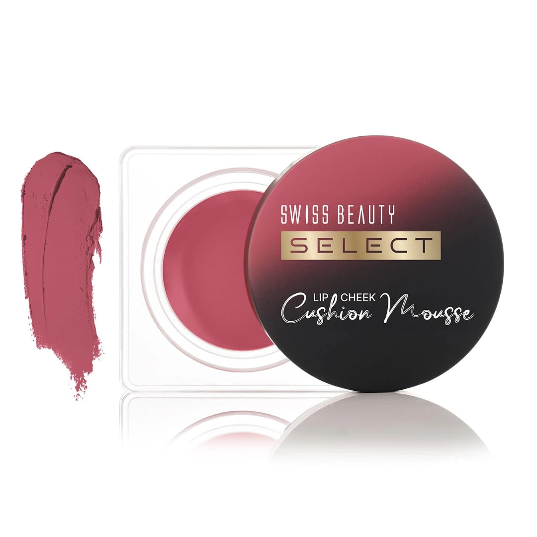 Swiss Beauty Select Lip And Cheek Cushion Creamy Mousse with Vitamin E | 12 Hours Stay | Shade- Velvet Red, 4.5gm |