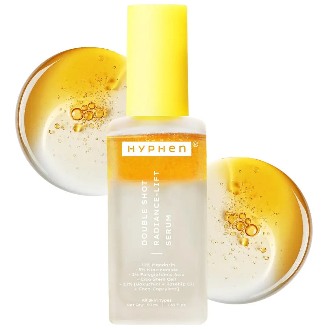 Hyphen 18% Brightening + 20% Collagen Double Shot Face Serum | Double Serum with 11% Mandarin 5% Niacinamide 2% PGA & Bakuchiol | Brightening & Collagen Boost | Dark Spots & Melanin Reduction | All Skin Type-50ml