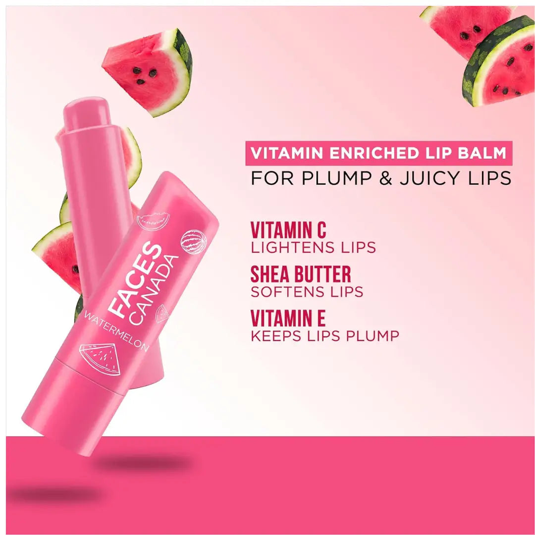 FACESCANADA Color Lip Balm - Watermelon 02, 4.5g | Pink Tint | 12HR Moisture | SPF 15 | Shea Butter, Vitamin C & E Enriched | Hydrating & Nourishing For Dry Chapped Lips | Softens Lips pack of 1