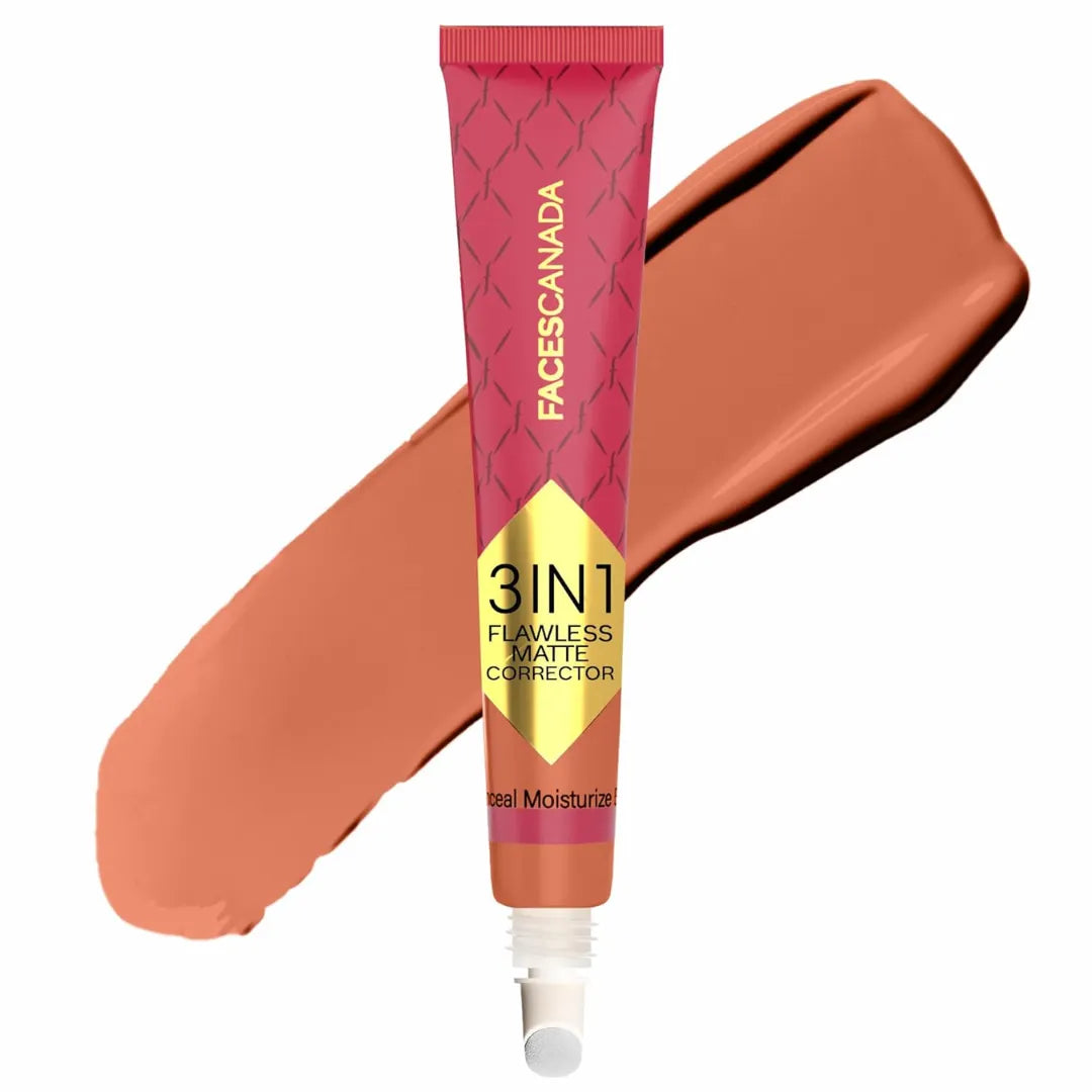 FACES CANADA 3 in 1 Flawless Matte Concealer | Full Coverage | Long Lasting | Hydrating Concealer for Dark Circles, Dark Spots & Blemishes | Brightens Under Eyes | Lightweight & Blendable
