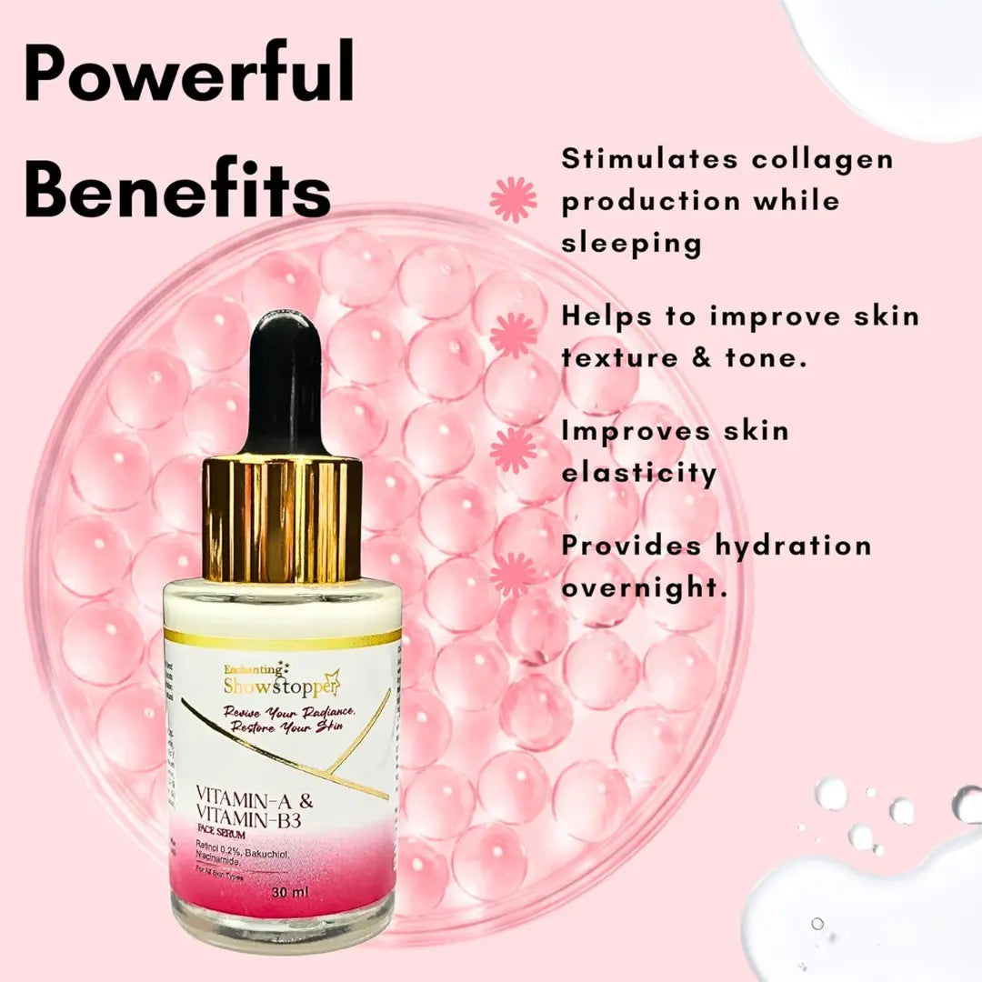 Enchanting Showstopper Vitamin-A & Vitamin-B3 Face Serum with Retinol (Vitamin A), Bakuchiol & Niacinamide (Vitamin B3)– Anti-Aging Serum for...