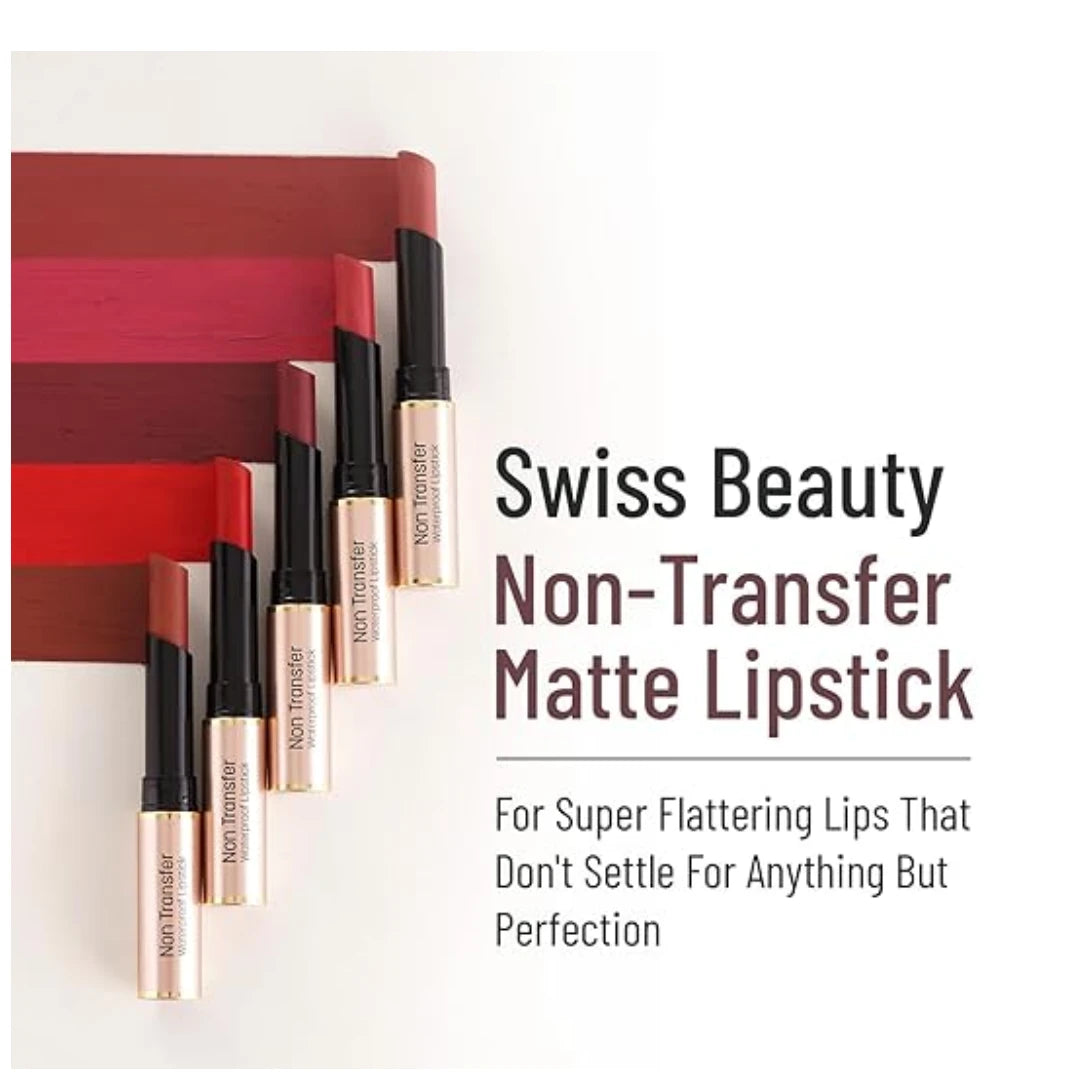 Swiss Beauty Non-Transfer Waterproof Lipstick with Jojoba Seed Oil | Matte Finish | Long-Lasting | Highly Pigmented | Shade- Bare, 3gm