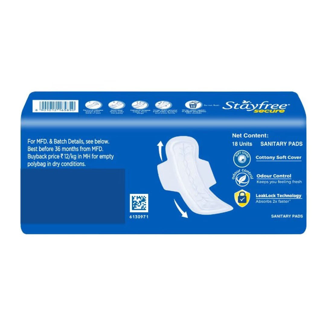 Stayfree Secure Cottony Soft Cover with Wings - 18 Pads (18 Pads)