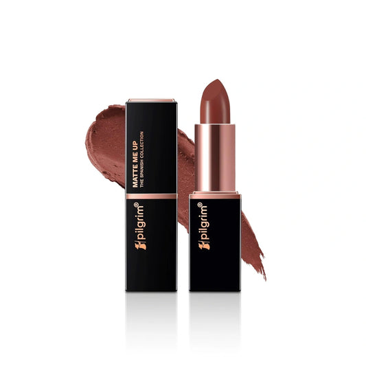 Pilgrim Matte Me Up Bullet Lipstick 4.2g | Creamy, Lightweight, Bold, Non Drying | SPF 30 | Enriched With Hyaluronic Acid & Spanish Squalane | Lipstick for dusky skin tone | Caramel cupid pink-03