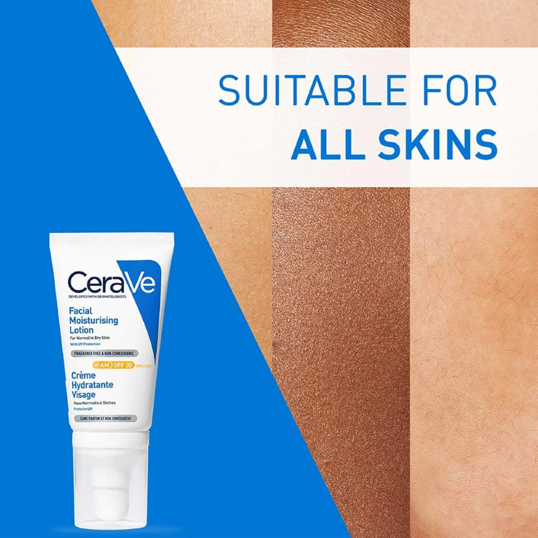 CeraVe AM Facial Moisturizing Lotion For Normal to Dry Skin (52ml) - Broad Spectrum SPF 30 Sunscreen | Non-Comedogenic, Paraben-Free And Fragrance-Free Lotion