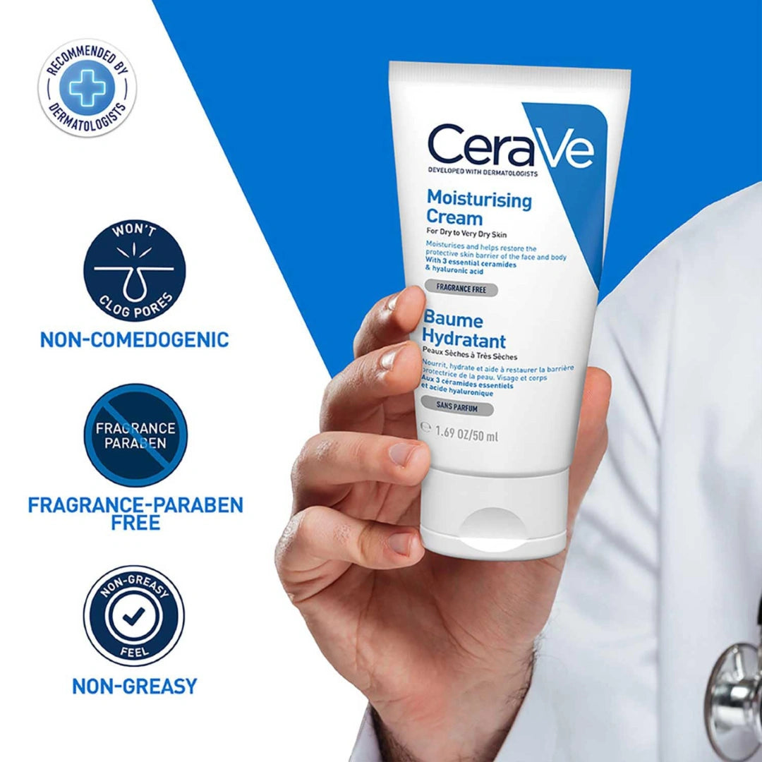 CeraVe Moisturizing Cream For Dry To Very Dry Skin (50ml) - Formulated with 3 Essential Ceramides And Hyaluronic Acid | Non-Comedogenic Moisturizer For Face and Body