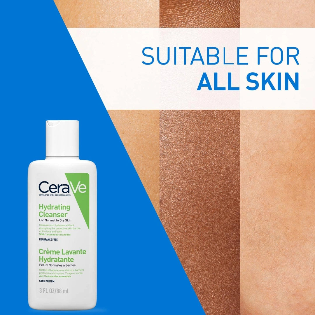 CeraVe Hydrating Cleanser For Normal To Dry Skin (88ml) - Non-Foaming Face Wash with Hyaluronic Acid And Ceramides | Non-Comedogenic, Non-Irritating And Fragrance-Free Cleanser