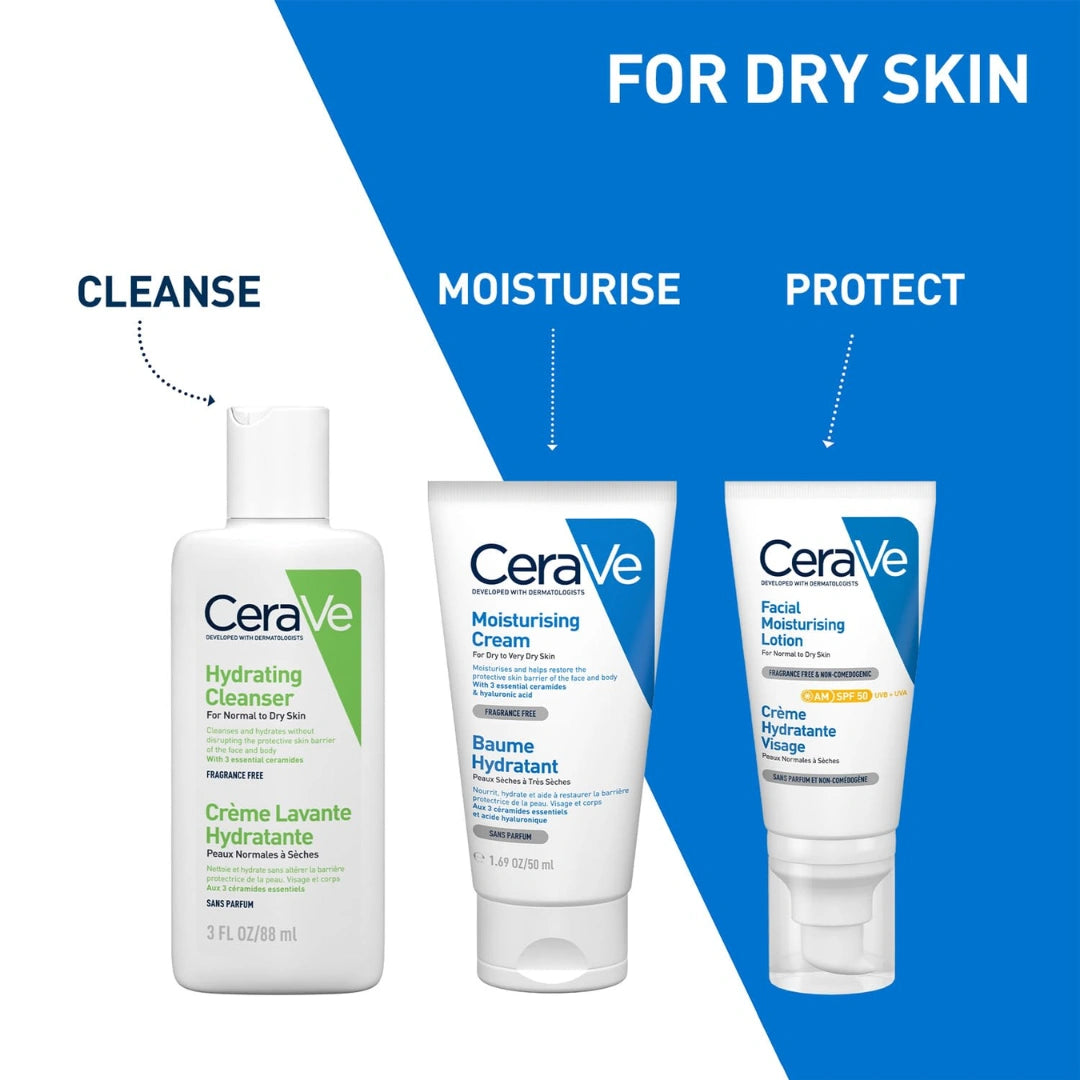CeraVe Hydrating Cleanser For Normal To Dry Skin (88ml) - Non-Foaming Face Wash with Hyaluronic Acid And Ceramides | Non-Comedogenic, Non-Irritating And Fragrance-Free Cleanser