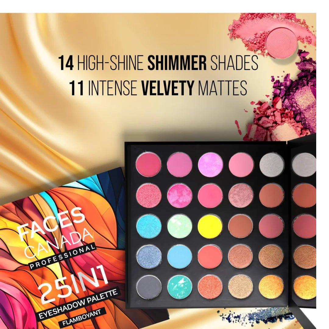 FACES CANADA Professional 25 IN 1 Eyeshadow Palette - Flamboyant, 27.5g | High Shine Shimmer & Intense Velvety Matte Finish | Highly Pigmented | Long Lasting | Smooth Texture | Easily Blendable - Deals999