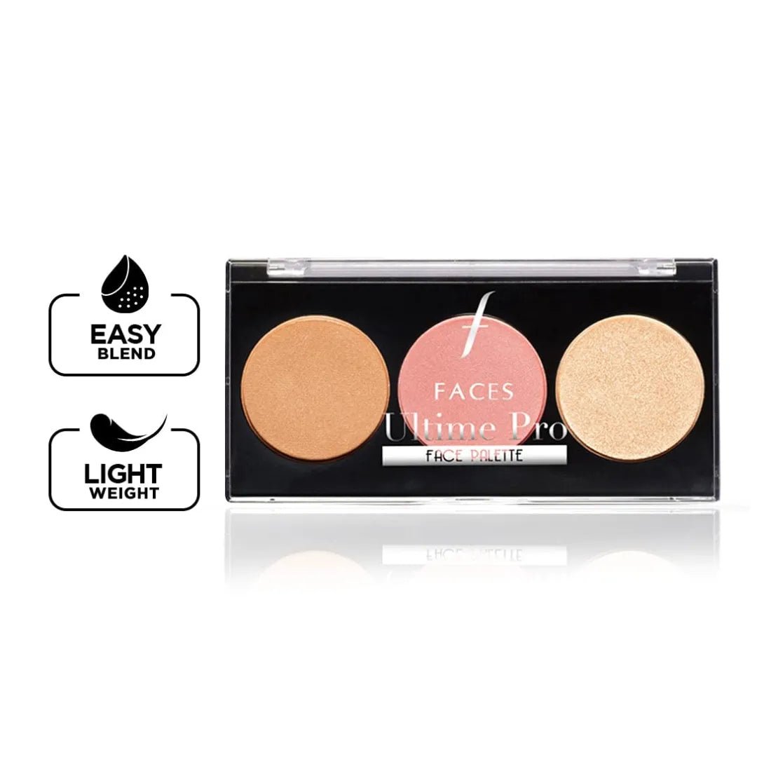 FACES CANADA Ultime Pro Face Palette - Fresh 01, 12g | 3 - in - 1 Bronzer + Highlighter + Blush | Lightweight Long Lasting Luminous Glow | Flawless Shimmer Finish | Silky Smooth Texture | Easy To Blend - Deals999
