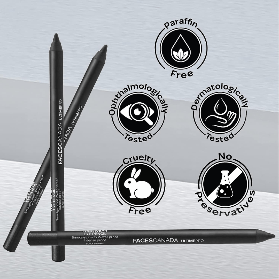 FACES CANADA Ultime Pro Longwear Eye Pencil - Dark Sparkle 03, 1.2 g | 8 Hr Long Stay | Smooth One Stroke Application | Intense Color Pay Off | Soft Blendable Formula | Smudge Proof | Water Proof - Deals999