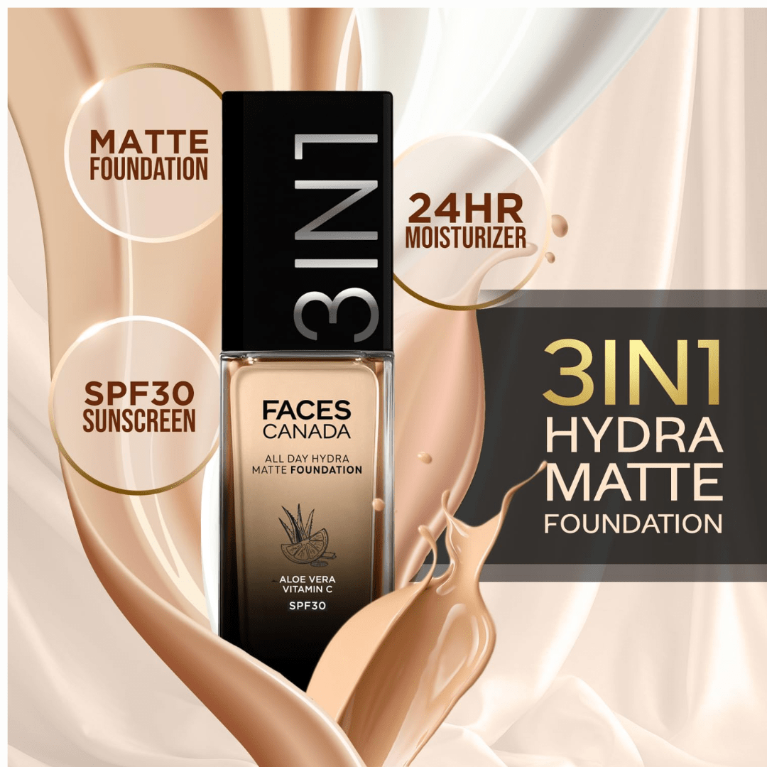 FACESCANADA All Day Hydra Matte Foundation Cream|3 - in - 1 Foundation + Moisturizer + SPF 30|24 HR Aloe Hydration & Vitamin C|10HR Long Wear|Medium to High Buildable Coverage | Soft Sand 041 | 30ml - Deals999