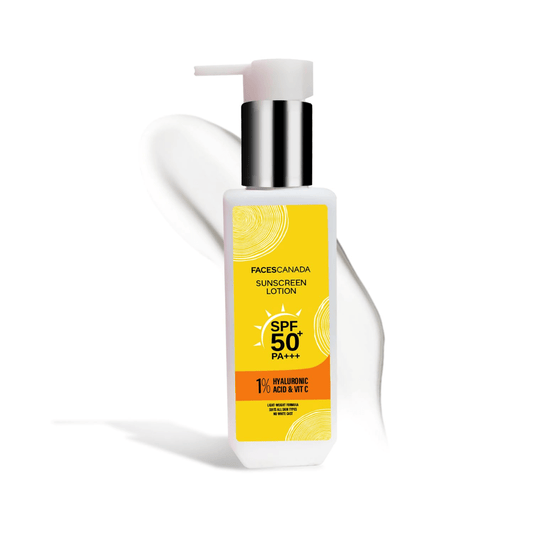 FACESCANADA Sunscreen Lotion, 100ml | SPF 50 PA+++ | Oily Protects From UVA & UVB Rays | 1% Hyaluronic Acid & Vitamin C | Lightweight | No White Cast | Natural Radiant Glow| No Alcohol | No Parabens - Deals999