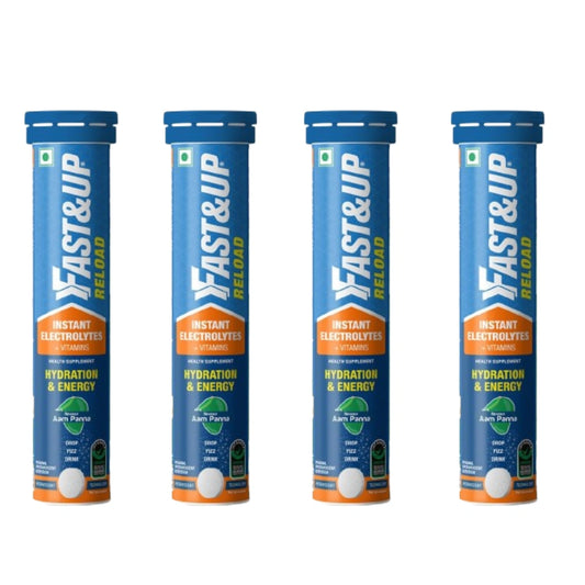 Fast&Up Reload (5 Litres) Low Sugar energy drink for Instant Hydration - 20 Effervescent Tablets (pack of 4)