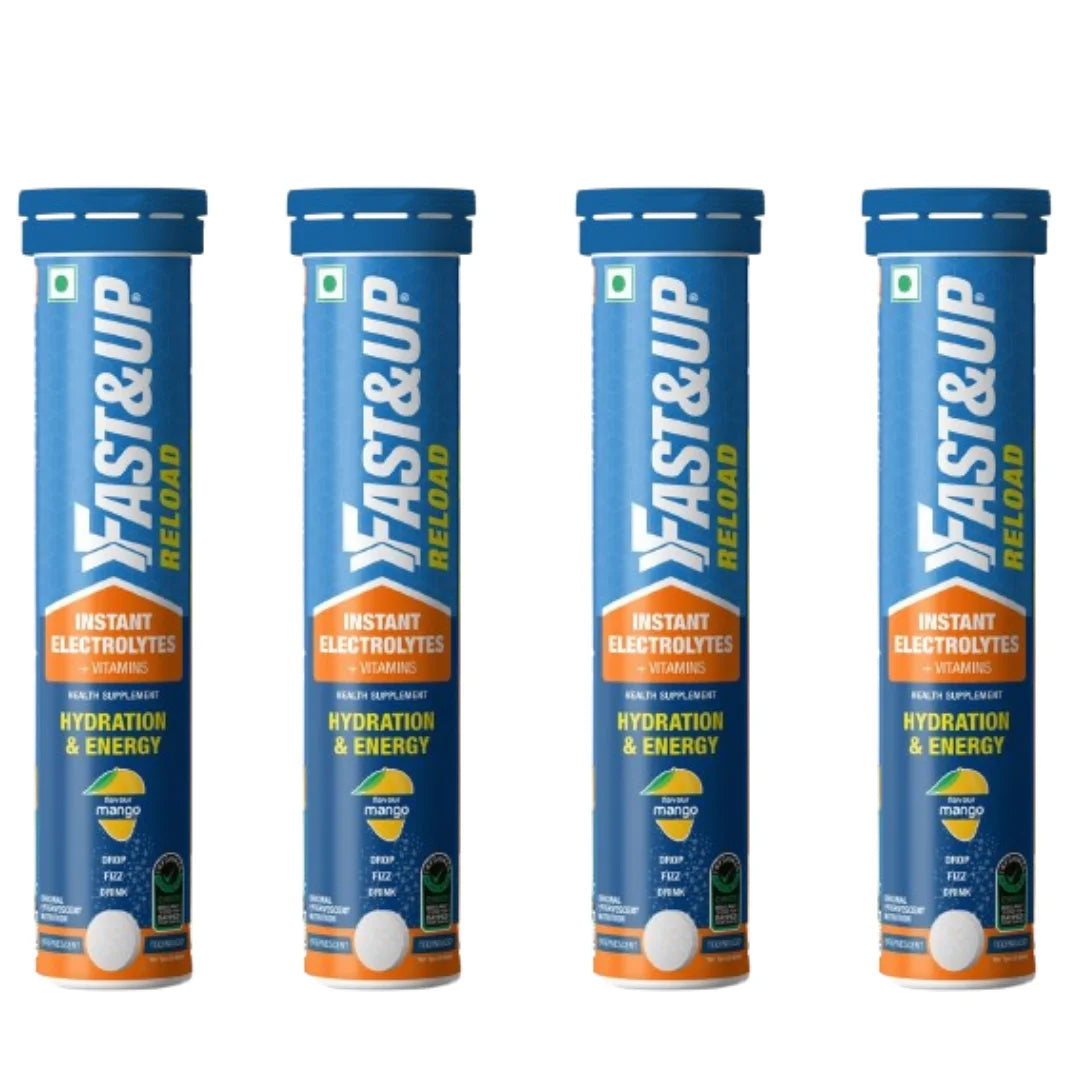 Fast&Up Reload (5 Litres) Low Sugar energy drink for Instant Hydration - 20 Mango flavour  (pack of 4)