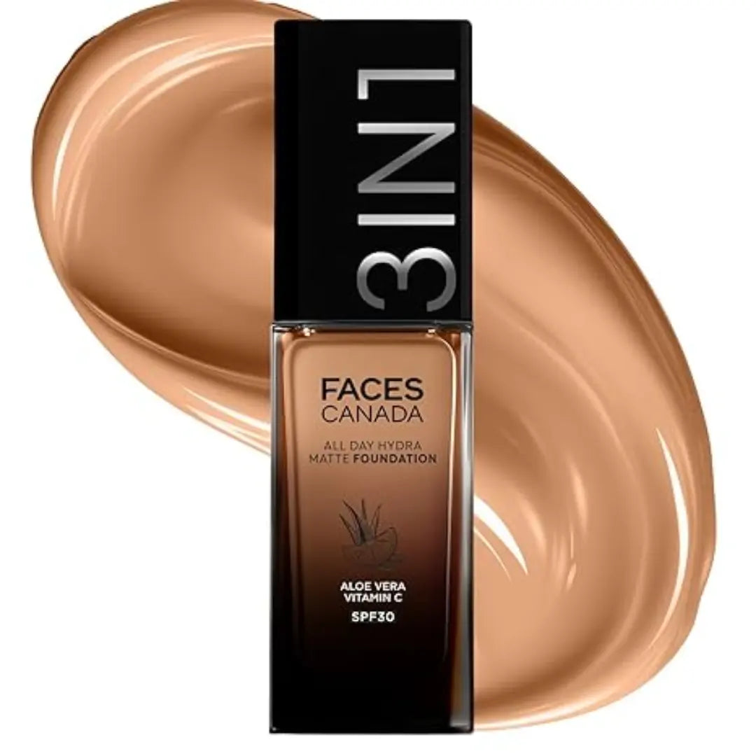 FACESCANADA All Day Hydra Matte Foundation Cream|3-in-1 Foundation + Moisturizer + SPF 30|24 HR Aloe Hydration & Vitamin C|10HR Long Wear|Medium to High Buildable Coverage |