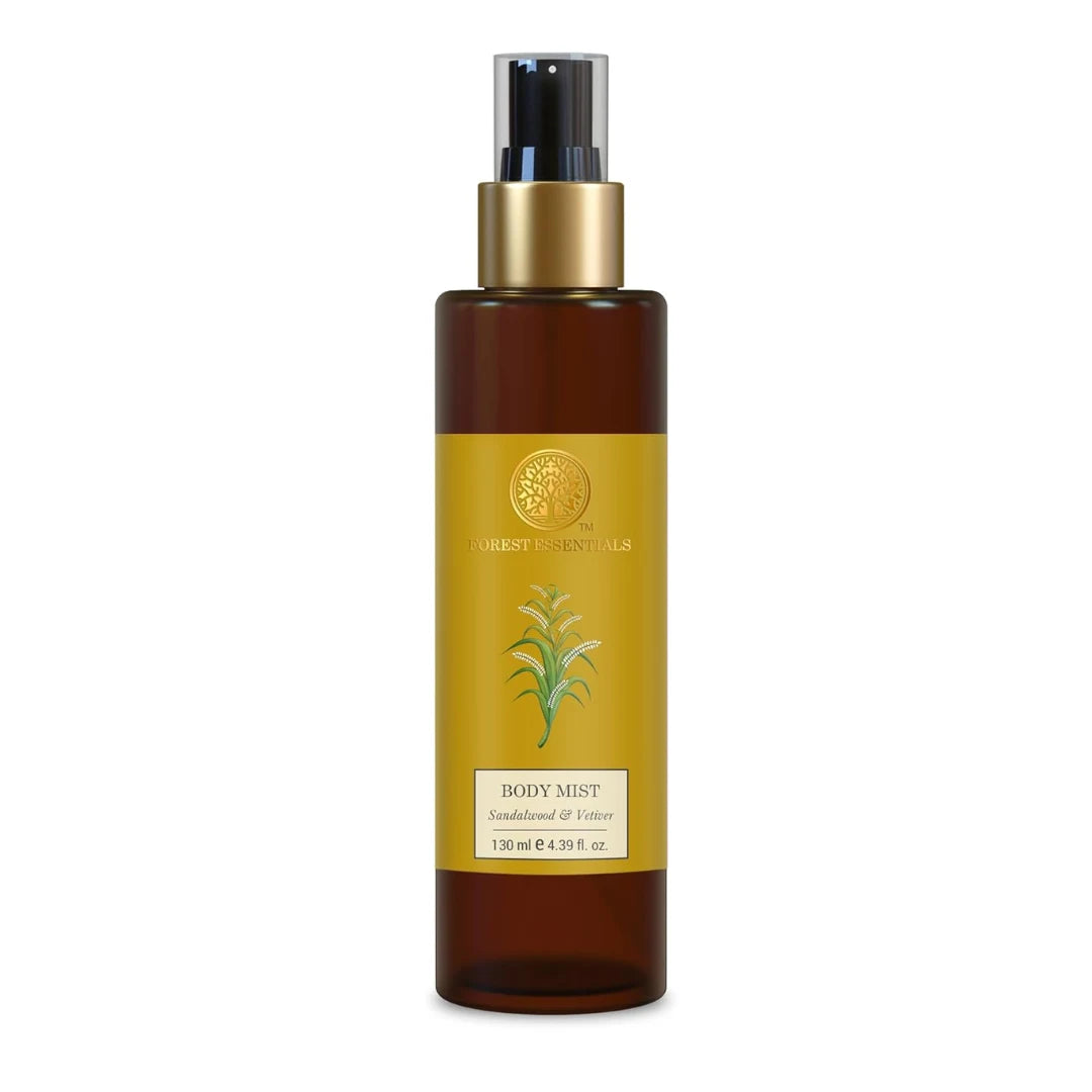 Forest Essentials Fragrant Body Mist Sandalwood & Vetiver | Aloe Vera juice infused Perfume Spray to keep Skin Scented & Hydrated Through the Day