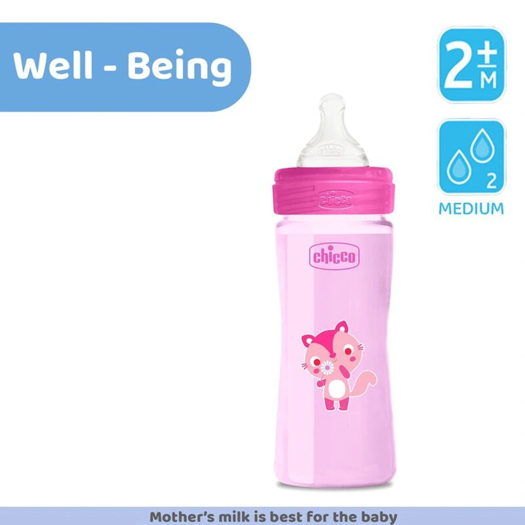 Chicco Well-Being Feeding Bottle (250ml, Medium) (Pink)