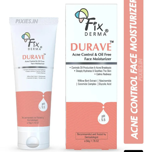 Fixderma Durave Acne Control & Oil Free Moisturizer for Face with Glycolic Acid | Niacinamide | Oily Skin | Face Moisturizer for Women & Men - 50 gm