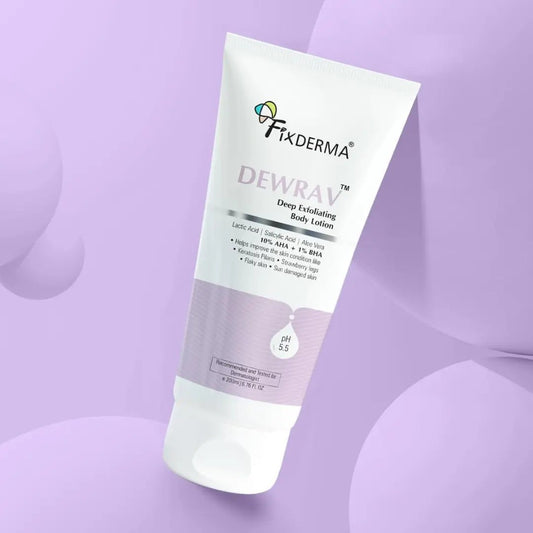 Fixderma Dewrav 10% AHA + 1% BHA Deep Exfoliating Body Lotion with Lactic & 1% Salicylic Acid | Body Exfoliator | Body Lotion for Women & Men | Moisturizer for Body for All Skin Types - 200 ml - Deals999