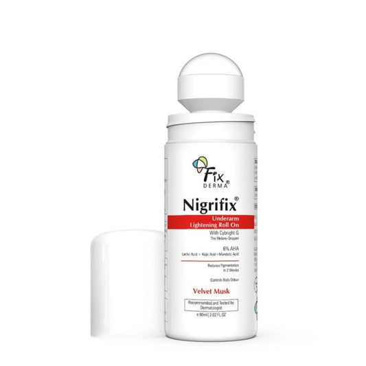 Fixderma Nigrifix Underarm Velvet Musk Roll on With 6% AHA, Lactic Acid & 1% Mandelic Acid & Kojic Acid | Brightens Skin & Exfoliates Underarm | For Sensitive Skin - 60ml - Deals999