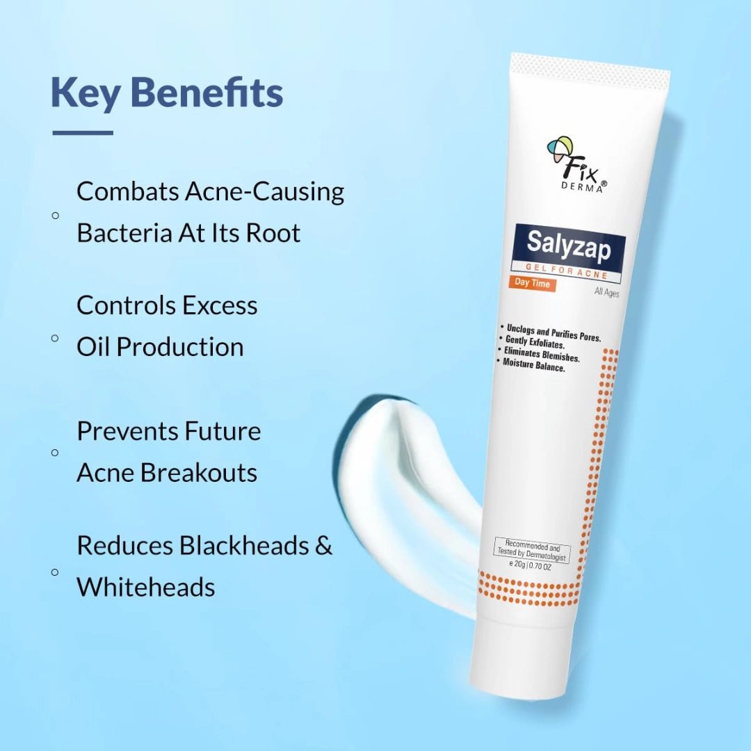 Fixderma Salyzap Day Time Gel For Acne, With Salicylic Acid, For Acne Scars, Pimples, Unclogs pores, Exfoliates, Soothes Acne And Redness Reduces Breakouts, Suitable for Oily And Acne - Prone Skin, 20ml - Deals999