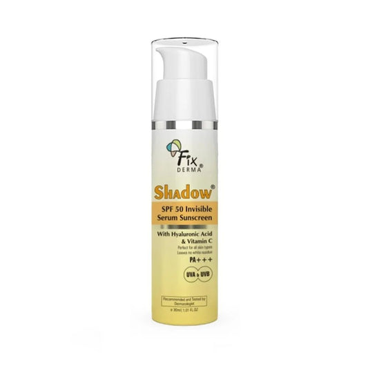 FIXDERMA Shadow Invisible Serum Sunscreen SPF 50+ PA+++|Ultra Lightweight Transparent Sunscreen with Vitamin C & Hyaluronic Acid|No White Cast|For All Skin Types|For Men & Women|Airless Pump 30 ML - Deals999
