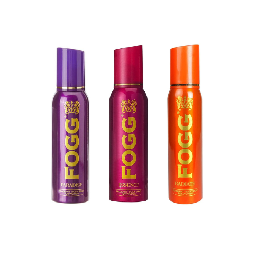 Fogg combo pack of Essence, Radiate, Paradise, Deodorant - for women (120ml, Pack of 3)