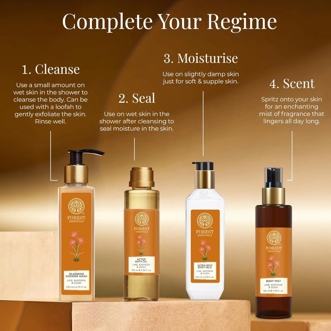 Forest Essentials- After Shower on Wet Skin, After Bath Oil Lime Saffron Oudh (50ML) - Deals999