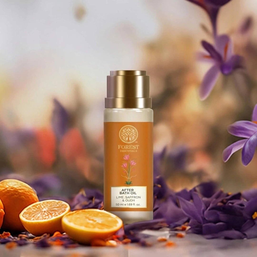 Forest Essentials- After Shower on Wet Skin, After Bath Oil Lime Saffron Oudh (50ML) - Deals999